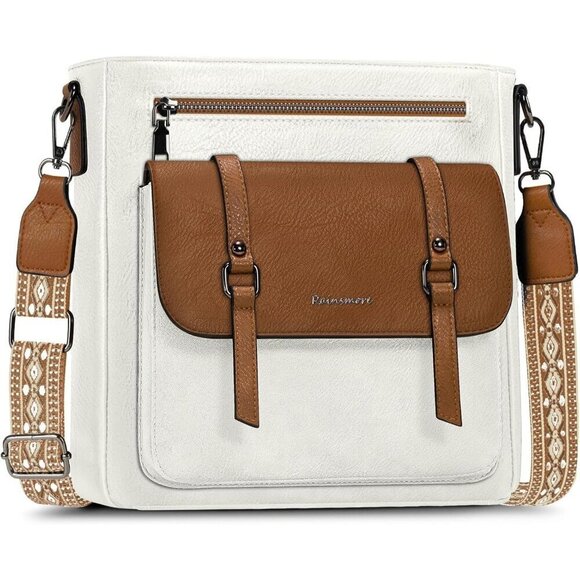 Handbags - Women’s White and Brown Leather Waterproof Travel Crossbody and Shoulder Bags